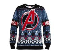 Elbenwald Marvel Strickpullover mit Avengers Logo Motiv für Herren Damen Unisex blau - M