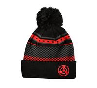 Elbenwald Naruto Shippuden Strickmütze mit Bommel - Kuschelige Bommelmütze in Einheitsgröße mit Sharingan Symbol für Herren Damen Unisex Schwarz Grau Rot