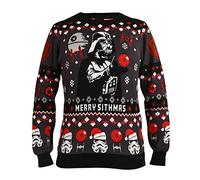 Elbenwald Star Wars Strickpullover mit Darth Vader und Happy Sithmas Motiv für Herren Damen Unisex Baumwolle schwarz - XXL