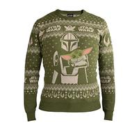 Elbenwald Star Wars Strickpullover mit Mando und Grogu Norwegermuster im winterlichen Design zu The Mandalorian für Herren Damen Unisex grün - S