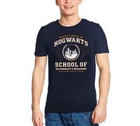 Elbenwald T-Shirt mit Hogwarts School Frontprint für Harry Potter Fans Herren Damen Baumwolle blau - XL