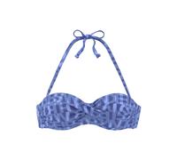 Bügel-Bandeau-Bikini-Top ELBSAND "Letra", Damen, Gr. 38, Cup E, blau, Recycling-Polyamid, bedruckt, Bikini-Oberteile, mit tollem Wording (94341400-38) blau