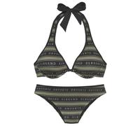 Bügel-Bikini ELBSAND "Zone", Damen, Gr. 44, Cup F, grün (olive, schwarz), Recycling-Polyamid, Bikini-Sets, mit kontrastfarbenen Streifen und Schriftzügen (49996551-44) olive, schwarz