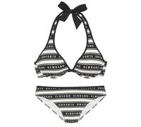 Bügel-Bikini ELBSAND "Zone", Damen, Gr. 42, Cup F, schwarz-weiß (weiß, schwarz), Recycling-Polyamid, Bikini-Sets, mit kontrastfarbenen Streifen und Schriftzügen (90058721-42) weiß, schwarz