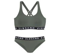 Bustier-Bikini ELBSAND, Damen, Gr. 32, Cup A/B, grün (oliv), Microfaser, unifarben mit Farbeinsatz, Bikini-Sets, mit kontrastfarbenen Schriftzügen (46540038-32) oliv