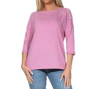 Elbsand Damen T-Shirt Veera 3/4-Arm mit Streifen MagentaSky/CloudWhite XL