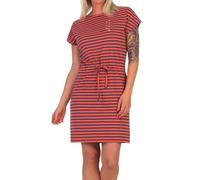 Elbsand Damen Jersey-Kleid ESWSellvie Shirtkleid Kurzarm mit Streifen 70721 00 Hot Coral+Charcoal Stripe (038) XS