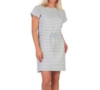 Elbsand Damen Jersey-Kleid ESWSellvie Shirtkleid Kurzarm mit Streifen 70721 00 Khaki+Bright White Stripe (042) S
