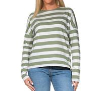 Elbsand Damen Longsleeve Langarmshirt mit Streifen ESWMilia 70674 00 Green Leaf + Cloud White (0142) XXL