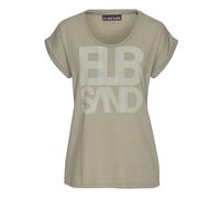 T-Shirt ELBSAND "Eldis", Damen, Gr. XL (42), grün (khaki meliert), Single Jersey, Obermaterial: 50% Baumwolle, 50% Polyester, meliert, figurumspielend hüftlang, Rundhals, Aufschlag, Shirts T-Shirt, mi