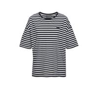 T-Shirt ELBSAND "Kia", Damen, Gr. XL (42), schwarz-weiß (marine, creme gestreift), Jersey, Obermaterial: 50% Baumwolle, 50% Polyester, gestreift, figurumspielend hüftlang, Rundhals, gerader Abschluss,
