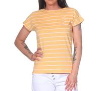 Elbsand Damen T-Shirt ESWSelma Kurzarmshirt mit Streifen 70691 00 Orange Haze + Bright White Stripe (087) S