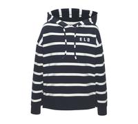 Kapuzensweatshirt ELBSAND, Damen, Gr. L (40), blau (marine, weiß), Sweatware, Obermaterial: 95% Baumwolle, 5% Elasthan, gestreift, figurumspielend hüftbedeckend, Rippbündchen, Sweatshirts, mit Logopri