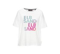 T-Shirt ELBSAND "Liv", Damen, Gr. S (36), weiß, Single Jersey, Obermaterial: 50% Baumwolle, 50% Polyester, unifarben, figurumspielend hüftlang, Rundhals, Shirts T-Shirt, mit Logodruck (27133264-S) wei