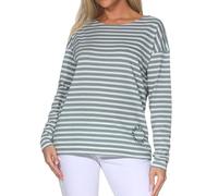 Elbsand Damen Longsleeve Langarmshirt mit Streifen ESWTooske 70774 00 Soft Sage + Cloud White (0107) S