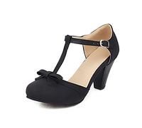 Elbslutt Damen Cute Retro Rockabilly Schuhe T Strap Mary Janes Heels Chunky Cosplay Schuhe Sweet Block Heel Bow Pumps, Schwarzes Wildleder, 38.5 EU