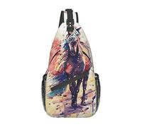 ELBULL Umhängetasche mit Pferd, leicht, für Reisen, Wandern, kleiner Rucksack für Damen und Herren, Geschenk, Schwarz , Einheitsgröße