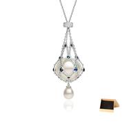 ELDEMA Perlen- und Edelstein-Lavalier-Anhänger, 925er-Sterlingsilber-Perlenkäfig-Halskette, natürliche Perlen-Zirkon-Anhänger-Halsketten, geflochtene Perlenhalter-Halskette aus Metallgeflecht (B)