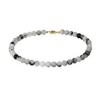 ELEDORO echter Schwarzer Rutilquarz Halskette Collier für Damen aus Silber 925 vergoldet Magnetverschluss 10mm 48cm lang