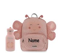 Elefantasie Personalisierter Kinderrucksack von Trixie mit Name für Kindergarten und Kita optional mit Trinkflasche (Schmetterling, Rucksack + 350ml Flasche)