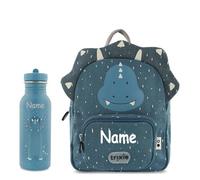Elefantasie Personalisierter Kinderrucksack von Trixie mit Name für Kindergarten und Kita optional mit Trinkflasche (Triceratops, Rucksack + 500ml Flasche)