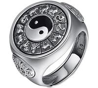 ELEGAM Feng-Shui-Mantra-Ring, Neuheitsring, Vintage-Emaille-Sterlingsilber, altes chinesisches Symbol, Yin-Yang-Drehring mit 12 chinesischen Sternzeichen for Männer und Frauen, offen und verstellbar
