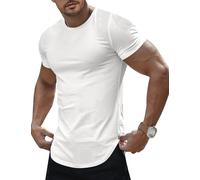 Elegancity Herren Kurzarm T-Shirt Slim Fit Sport T-Shirts für Herren Sommer Rundhals Feinripp Unterhemd Gym Shirts,Weiß S