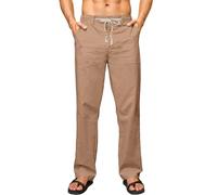 Elegancity Leinenhose Herren Sommerhose Yogahose Leichte Baggy Jogginghose Lang Stoffhose Herrenhosen Urlaub Freizeithose mit Kordelzug und Taschen Khaki XXL