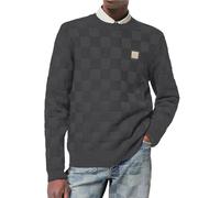 Elegancity Pullover Herren Rundhalsausschnitt Karierter Pullover Langarm Herbst&Winter Schachbrett Strickpullover Regular Fit Dunkelgrau M