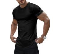 Elegancity T-Shirts für Herren Kurzarm Sportlich Basic T-Shirt Herren Rundhals Unterhemd Sommer Slim Fit Gym Muscle Shirts,Schwarz XXL