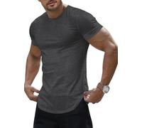 Elegancity T-Shirts für Herren Kurzarm Sportlich Basic T-Shirt Herren Rundhals Unterhemd Sommer Slim Fit Gym Muscle Shirts,Carbon Grey XXL