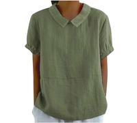 Elegant Leinenbluse Damen Kurzarm Musselin Bluse Tshirt Einfarbig Rundhals Pullover Sommer Tops Baumwolle Shirt Tunika Basic Oberteile Leinenhemd Große Größen Damenblusen Locker Longbluse Blusen