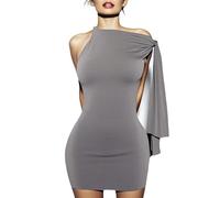 Elegant Mini Bodycon Kleid Damen Schulterbänder-Kleid Armellos Sommer Enge kleider Minikleid für Ladies Casual Cocktail Festlich Wedding Guest (DE/NL/SE/PL, Alphanumerisch, S, Regular, Regular, Grau)