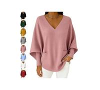 Elegant Retro Cowl Neck Sweater Women,Women's Casual Solid Color V-Neck Sweater,2026 Spring Casual Loose Lightweight Oversized Cashmere Pullover Jumper (L,Pink)