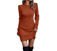 Elegant Strickkleid Damen Pulloverkleid Weich Lässig Longpullover Tunika Aesthetic Pulli Freizeit Langarm Kleid Dresses for Women Pullover Kleid Kaffee L
