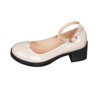 Elegant Summer Buckle Ankle Strap Round Toe Chunky Heel for Everyday Dressy Occasions (White-ba, 42)