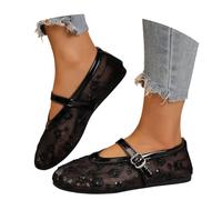 Elegante, atmungsaktive und Bequeme Ballerinas für Damen - ideal zum Hineinschlüpfen, für den Sommer. Sportliche Tanzschuhe mit Schnürung. Weiße Ballerinas, leichte Mary-Jane-Schuhe zum (b-Black, 36)
