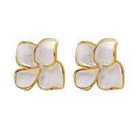 Elegante Blume Ohrringe für Damen Edelstahl Blumen Tropfenohrringe,Schwarz und Weiß, 4-Blätter Design, Blütenblätter Böhmische Aussage Fallen Ohrschmuck (Weiß)