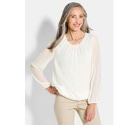 Klassische Bluse GOLDNER "Kurzgröße Elegante Bluse aus Chiffon", Damen, Gr. 25, weiß (cremeweiß), Obermaterial: 67% Polyester PES. 30% Viskose CV. 3% Elasthan EL., Modisch, Blusen, Rundhalsausschnitt