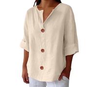 Elegante Bluse Damen braun Leinenbluse Leicht Freizeit Bluse Kuschelig Leine Tee Shirts Trends Große Größen Longbluse Oberteile für Alltag Urlaub Strand Tshirt Damen Baumwolle v Ausschnitt