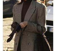 Elegante Damen-Blazerjacke im britischen Stil (nur Jacke, ohne Hose) - doppelt geknöpfter karierter taillierter Mantel, locker geschnitten, maschinenw