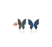 Elegante Damen Schmetterling Ohrringe 925 Sterling Silber Rosegold - Funkelnde Ohrstecker mit blauen Zirkonia Steinen