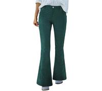 Elegante Damen-Winterhose 2025, Herbst/Winter, einfarbig, lässig, Cord, weites Bein, leger, Übergröße, grün, L
