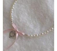 Elegante Damenkette mit Kunstperlen und Schleife, pinker Herz-Kreuz-Anhänger, romantisch süße Halskette, luxuriöser Schlüsselbein-Ketten-Schmuck als G