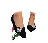 Elegante Damenschuhe, lässig, glänzend, Schmetterling, spitz, flach, schwarz, bequem, weich, niedriger Absatz, Slipper, Ballettschuhe für Damen, Party, Hochzeit, Schwarz , 38 EU
