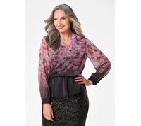 Satinbluse GOLDNER "Florale Printbluse mit V-Ausschnitt", Damen, Gr. 42, schwarz (schwarz, altrosé, gemustert), Obermaterial: 100% Polyester PES., figurumspielend, Manschette, Blusen, Manschetten (306