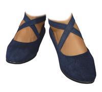 Elegante einfarbige Schuhe mit elastischem Riemen, niedriger Keilabsatz, geschlossene orthopädische Fußgewölbeunterstützung, Wildleder-Ballerinas für Damen, bequeme Vintage-Slip-On-Slipper für Damen