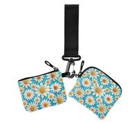 Elegante Gänseblümchen Blume Weiß Blau Damen Geldbörsen Kartenetuis Minimalistische Kleingeld Geldbörse Schlüsselhalter mit Reißverschluss Münzfach für den täglichen Gebrauch 2 Stück, Elegante