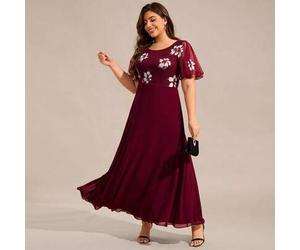 Elegante Große Größen-Sommerkleider mit Rundhalsausschnitt und Blumenmuster, formelle Kleider für die Brautmutter, Hochzeitsfeier