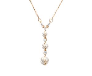 Elegante Halskette aus 585 Rotgold mit Perlen und Zirkonia-Anhänger